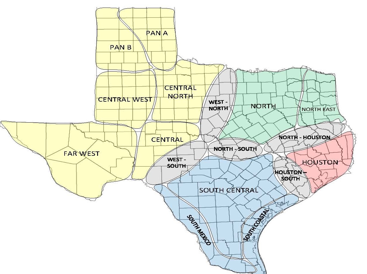 Ercot Map With Counties And Zones